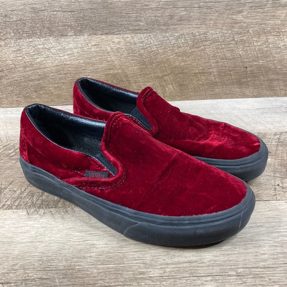 Vans Red Velvet Slip-On Sneakers